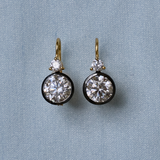 Rhodium Double Bezel Drop Earrings