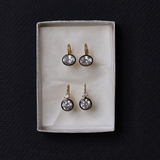 Rhodium Double Bezel Drop Earrings, Rhodium Oval Bezel Drop Earrings