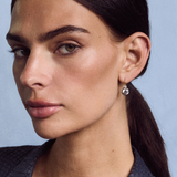 Rhodium Double Bezel Drop Earrings