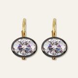 Rhodium Oval Bezel Drop Earrings