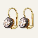 Rhodium Oval Bezel Drop Earrings