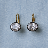 Rhodium Oval Bezel Drop Earrings