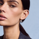 Rhodium Oval Bezel Drop Earrings