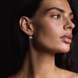 Rhodium Oval Bezel Drop Earrings
