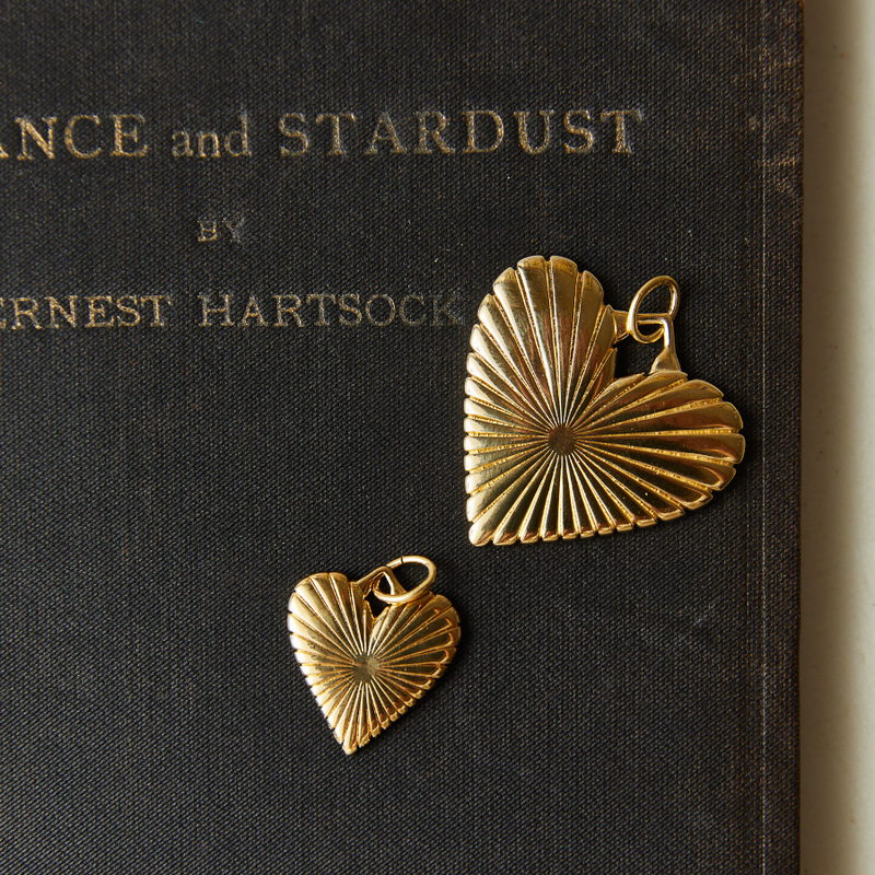 Ribbed Heart of Gold Charm and Small Ribbed Heart of Gold Charm