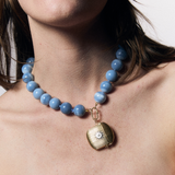 Jumbo Blue Opal Knotted Gemstone Necklace with Ribbed Vesta Case