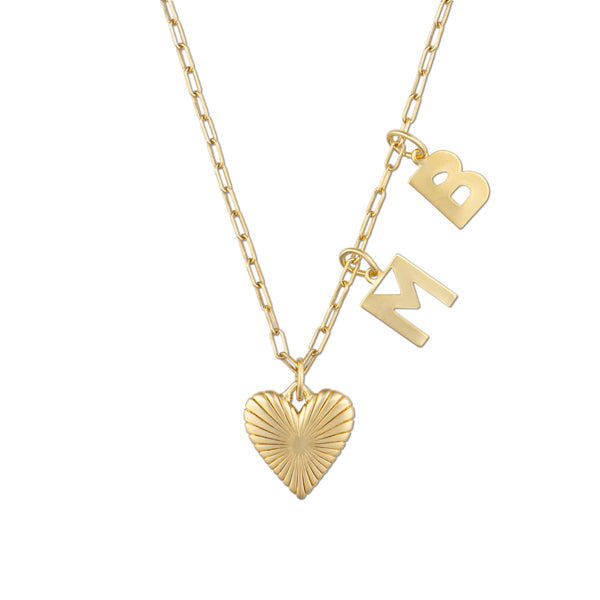 Personalized Small Ribbed Heart of Gold Necklace