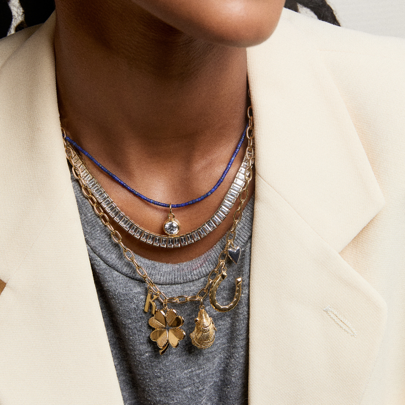 Small Luck and Love Clover Charm on custom charm necklace