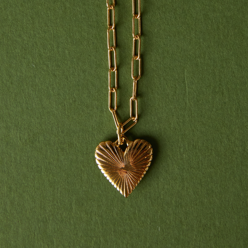 Small Ribbed Heart of Gold Charm