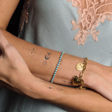 Turquoise Tennis Bracelet, Heritage Bracelet Chain with Smiley Face Charm, Small Heart of Gold Charm