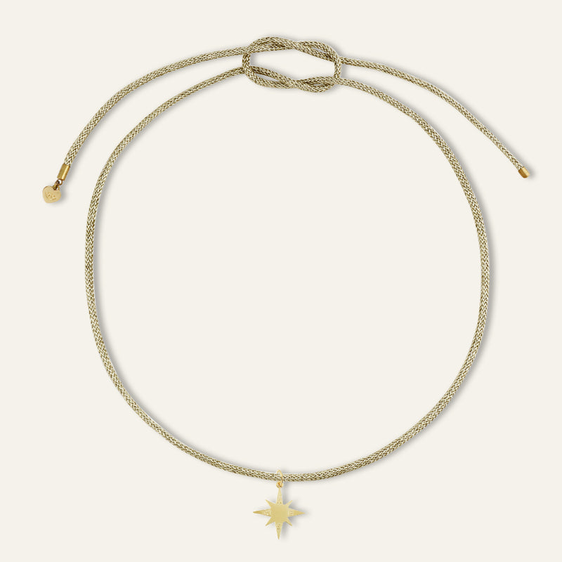 Star Compass Charm with Gold Lurex Necklace Cord