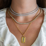 Silver Lurex Cord, Bezel Tennis Necklace, Carpe Diem Necklace