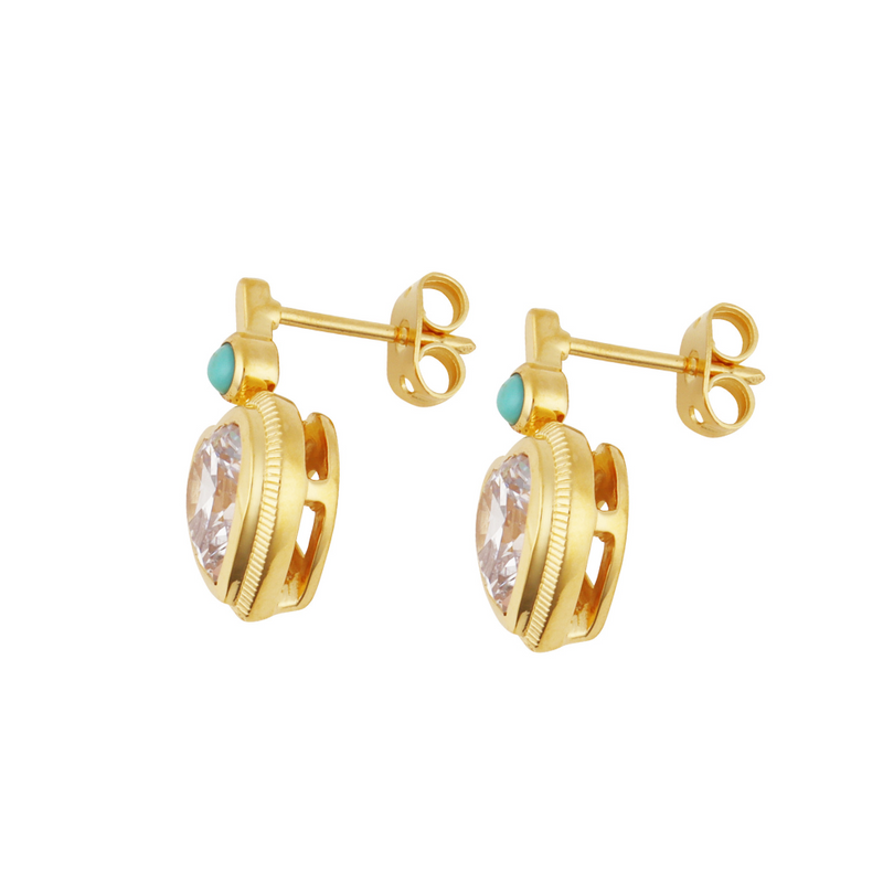 Bezel Heart Earrings with Turquoise