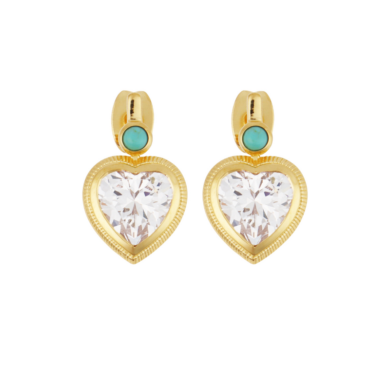 Bezel Heart Earrings with Turquoise