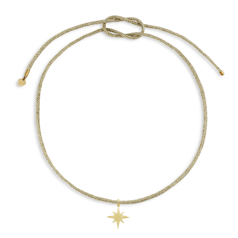 Star Compass Charm with Gold Lurex Necklace Cord