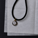 Black Suede Necklace Cord with Rhodium Bezel Charm
