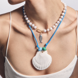 Blue Shell Necklace & Pearl Necklace with Fish Charm
