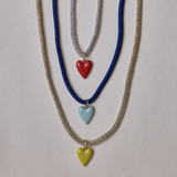 Enamel Heart Charms on Cord Necklaces