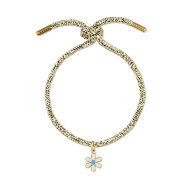 gold lurex bracelet with mini white flower charm