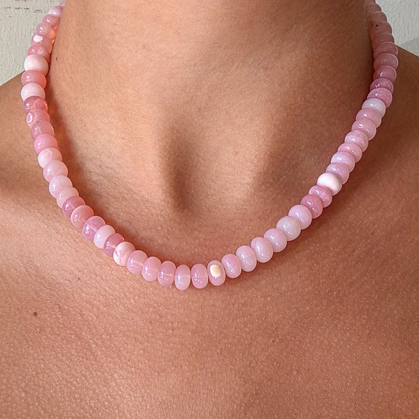 Light pink opal gemstone necklace