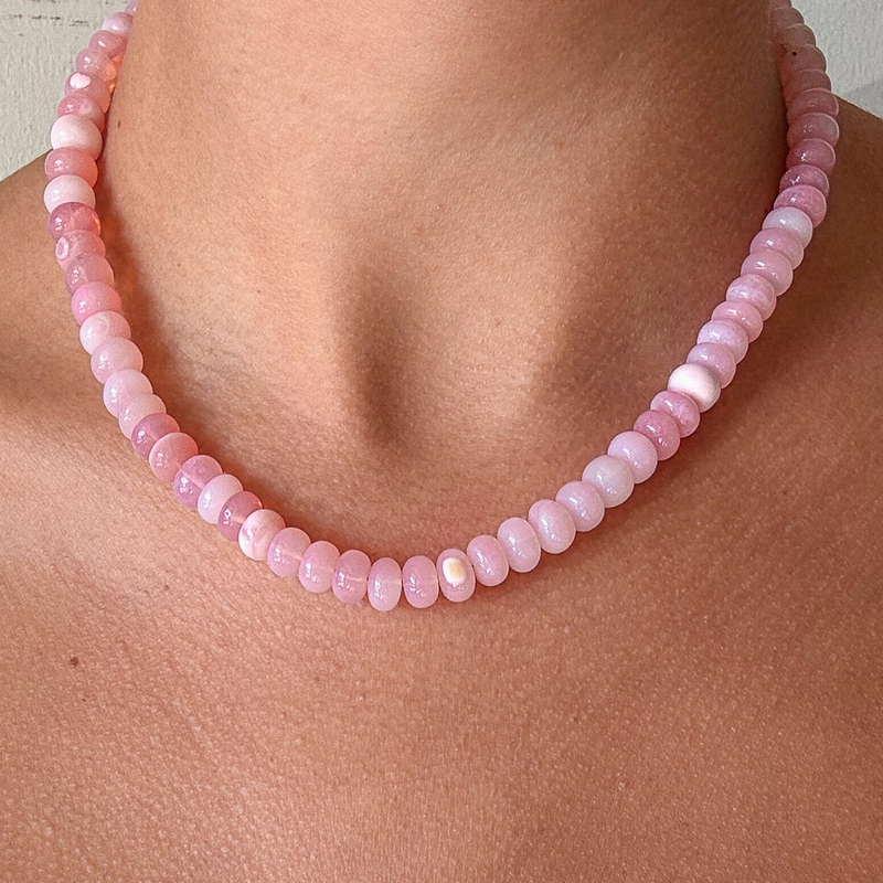Light pink opal gemstone necklace