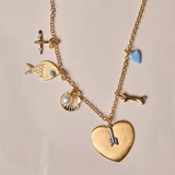 Airplane, Fish, Scallop with pearl, Arrow Heart, Dog Bone, mini blue heart