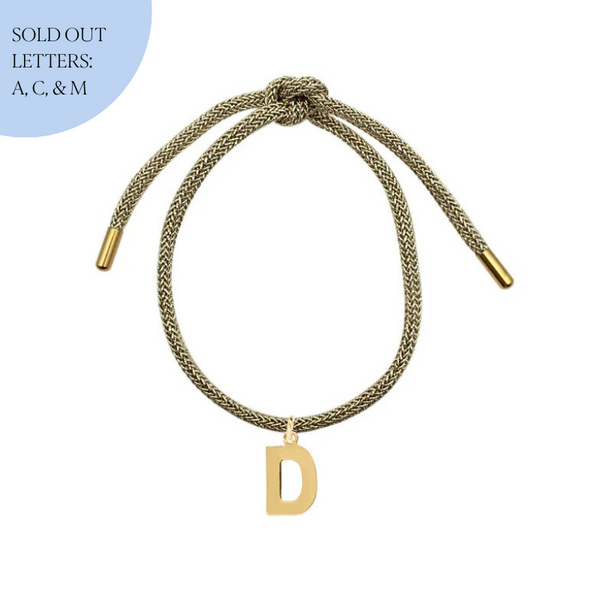 Gold Lurex Bracelet Cord with Letter Charm