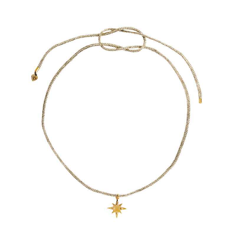 Star Compass Charm on Gold Lurex Necklace