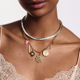 Pink Enamel Heart Charm on custom charm necklace