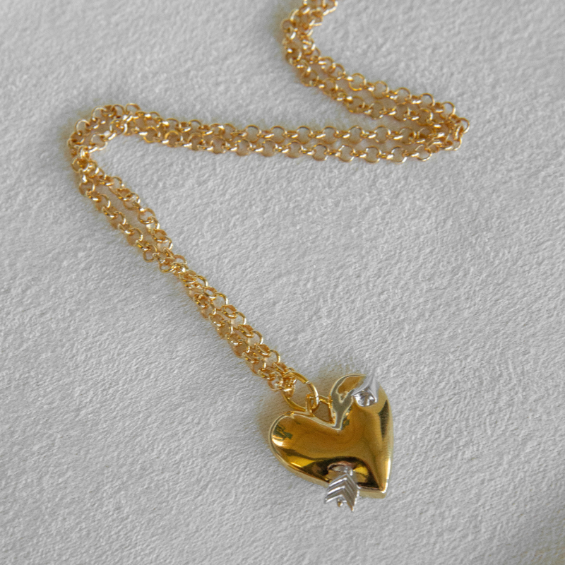 puffy heart with arrow necklace