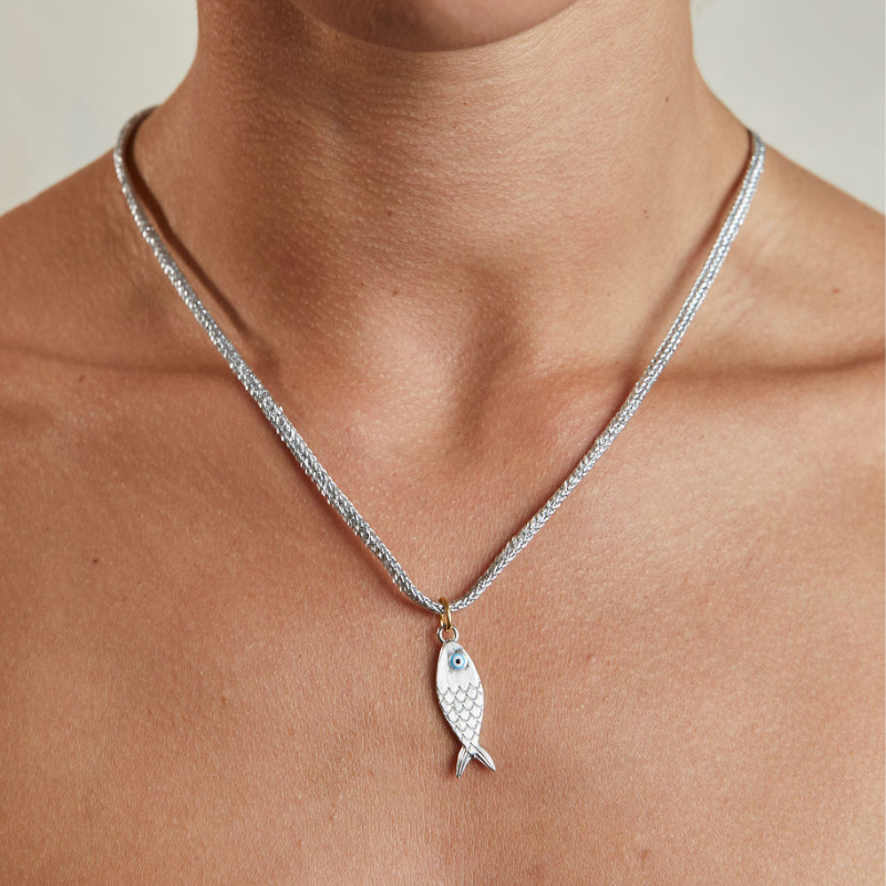 silver fish cord necklace