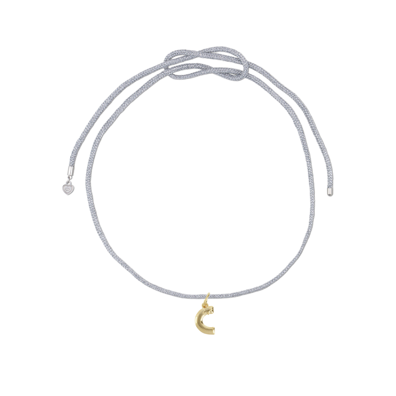 silver lurex cord with puffy initial