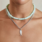 Silver Lurex Necklace Cord with Silver Fish Charm