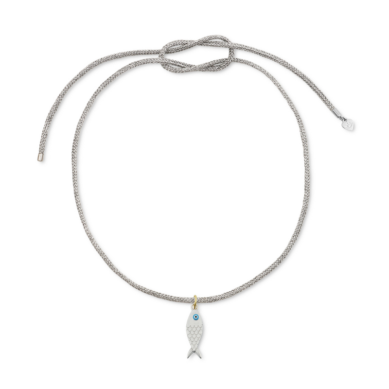 Silver Fish on Silver Lurex Necklace Cord
