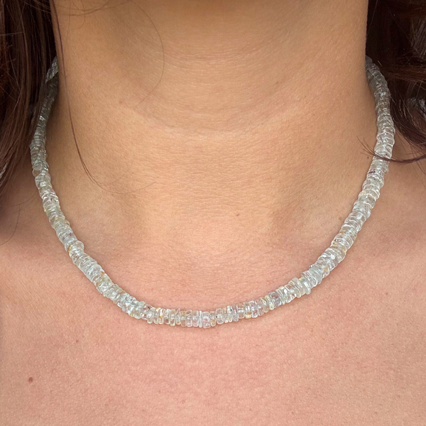 Small Heishi Light Aquamarine Gemstone Necklace