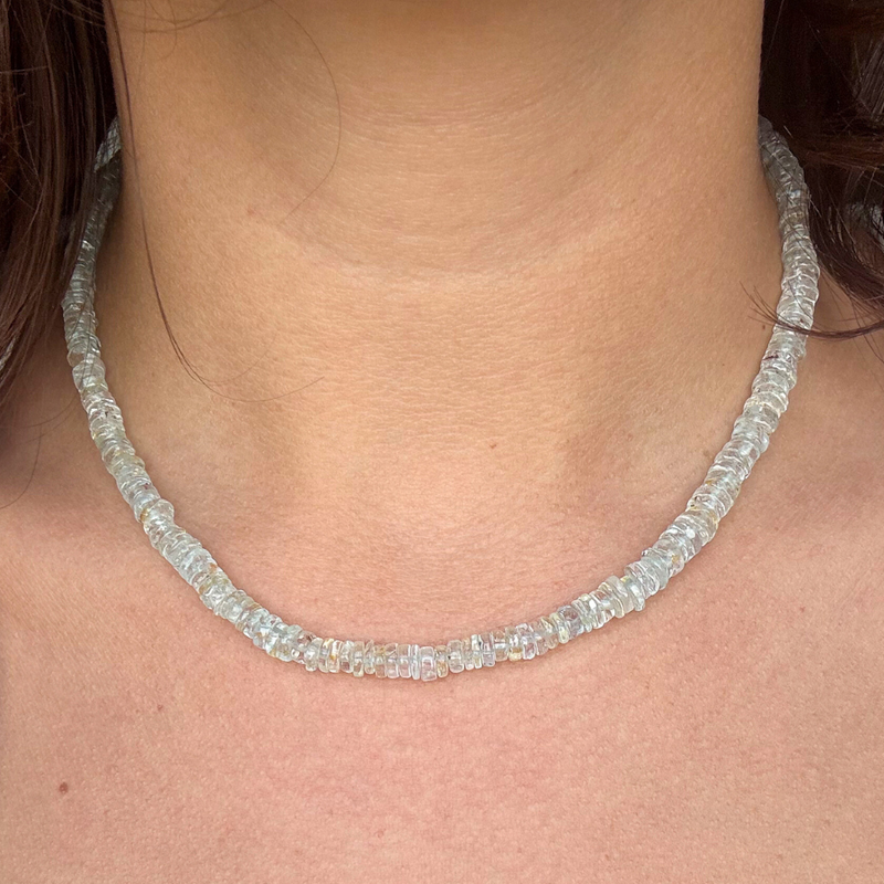 Small Heishi Light Aquamarine Gemstone Necklace