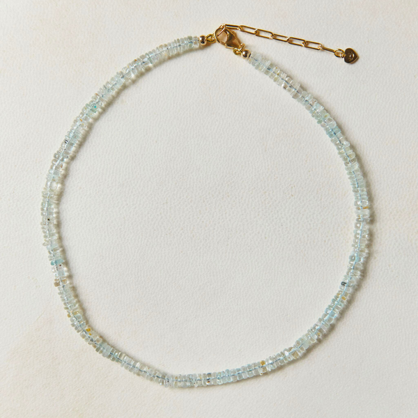 Small Heishi Light Aquamarine Gemstone Necklace