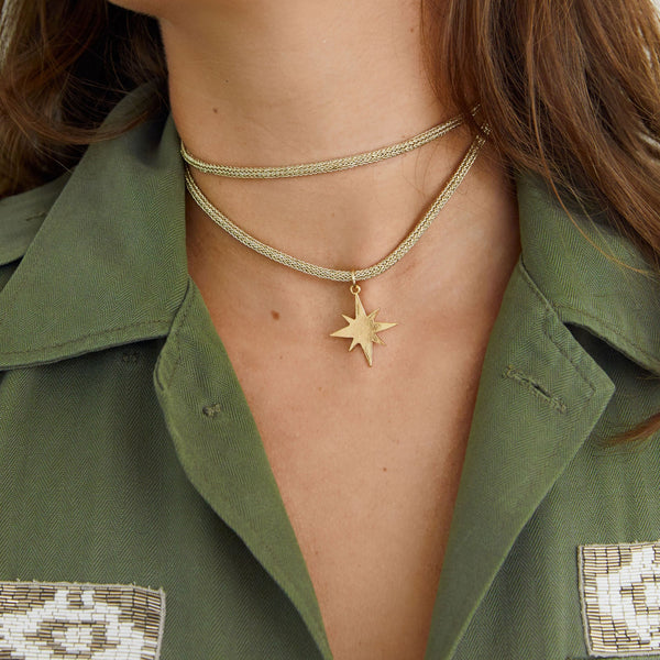 Star Compass Charm with Gold Lurex Necklace Cord