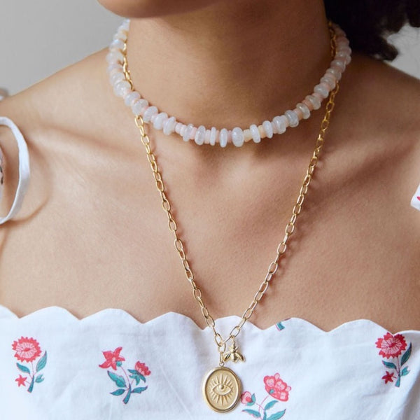 Graduated Moonstone + Pink Opal Necklace