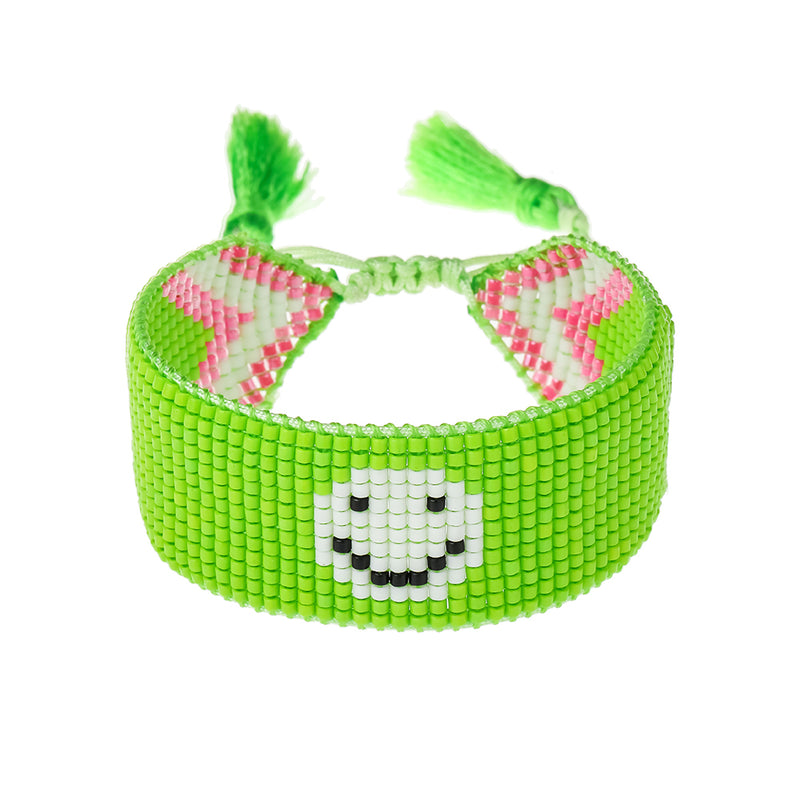 Green Smiley Beaded Bracelet