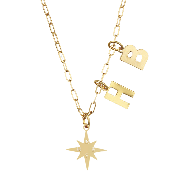 Personalized Compass Star with Initials Necklace