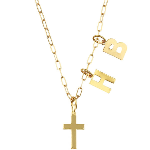 Personalized Large Cross with Initials Necklace