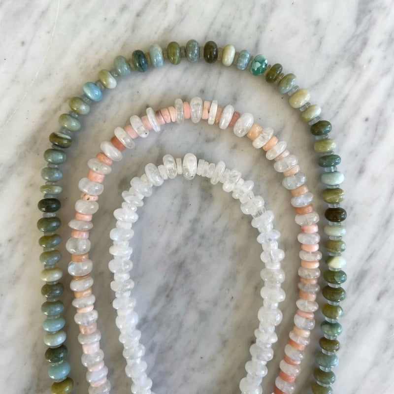 Graduated Moonstone + Pink Opal Necklace