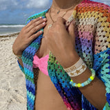 White with Gold Stars Beaded Bracelet