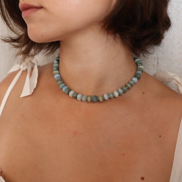 Green Opal + Aquamarine Necklace