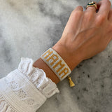 White & Gold MAMA Beaded Bracelet
