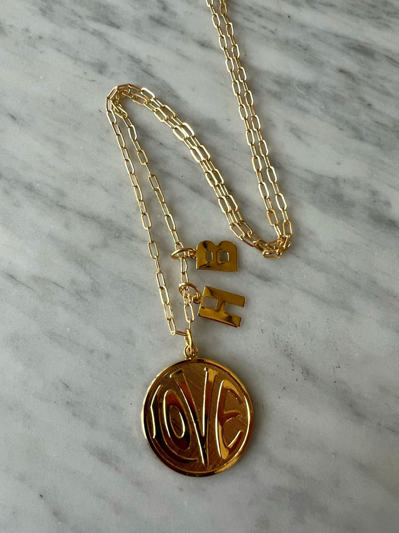 Personalized 70s Love Coin + Initials Necklace