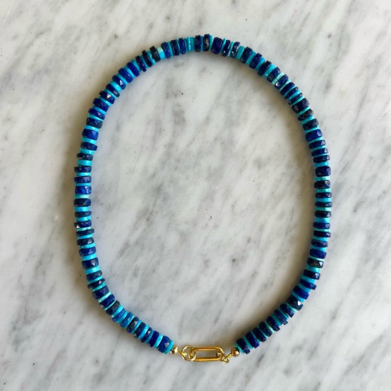 Lapis Lazuli + Turquoise Wheel Mix Necklace