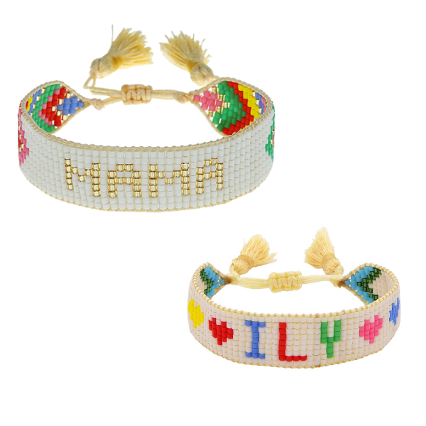 Mini & Me: Chevron Rainbow Mama + ILY Kids Heart Beaded Bracelet Set