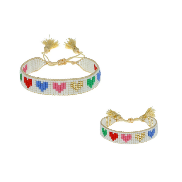 Mini & Me: Rainbow Hearts Beaded Bracelet Set